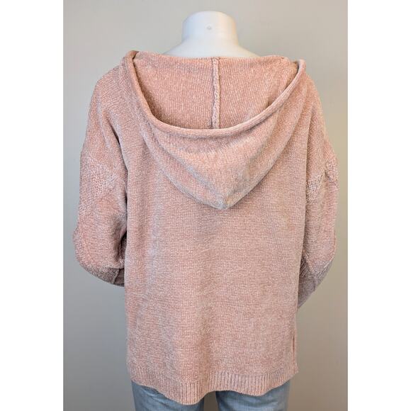 NEW Cynthia Rowley Sweater Hoodie Large Pink Chenille Textured Diamond Knit Soft - Picture 7 of 9
